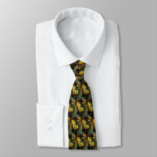 Cravate Art Deco In Green And Gold Neck Tie (Attaché)