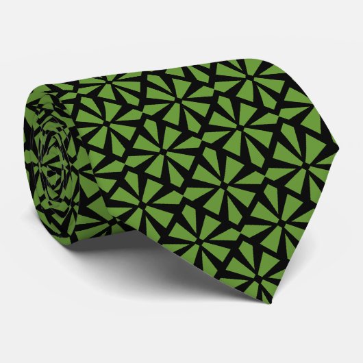 Cravate Art déco Motif II - Avocado vert sur noir (Roulé)