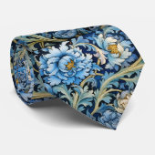 Cravate Art Déco Peonies Bleues & Blancs Style William Mor (Roulé)