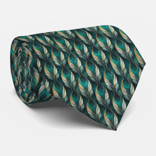 Cravate Art Deco Teal & Gold Geometric Pattern (7) (Roulé)