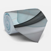 Cravate Art fractal moderne gris anthracite abstrait bleu (Roulé)