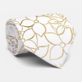 Cravate Art moderne Gold White Floral Doodles (Roulé)