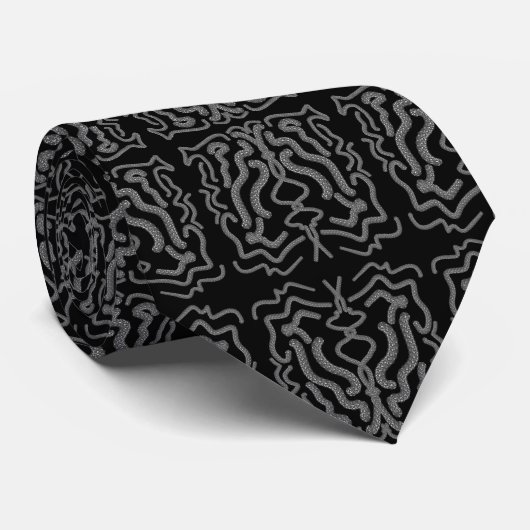 Cravate Art Motif Répétant Gris Noir Et Blanc (Roulé)