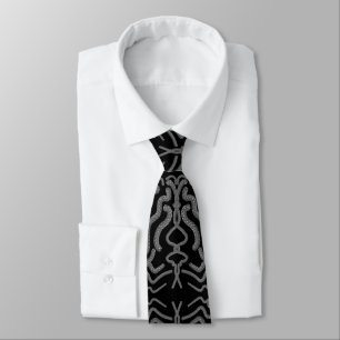 Cravate Art Motif Répétant Gris Noir Et Blanc