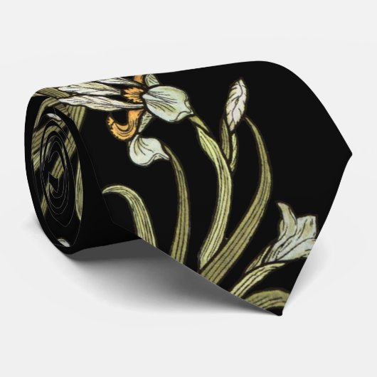 Cravate Art Nouveau Iris - arrière - plan noir (Roulé)