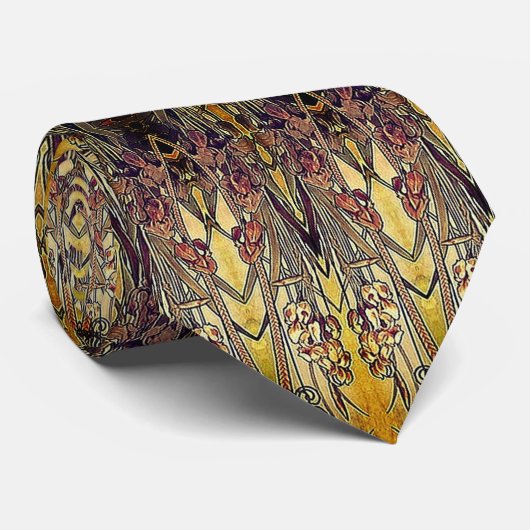 Cravate Art nouveau iris motif or bronze rouge élégant (Roulé)