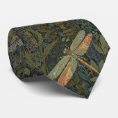 Cravate Art nouveau vintage libellule vert or (Roulé)