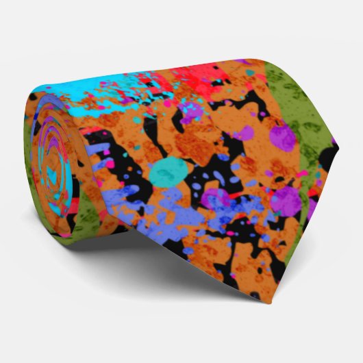 Cravate Art Plat Violet Rose Bleu Orange Art Abstrait (Roulé)