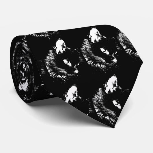 Cravate Art pop de chat noir (Roulé)