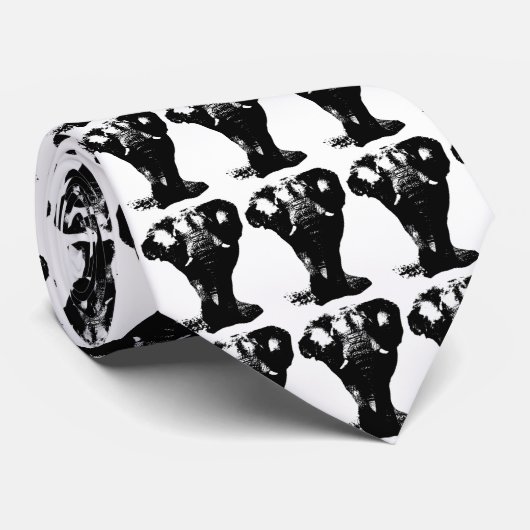 Cravate Art pop Eléphant Noir & Blanc (Roulé)
