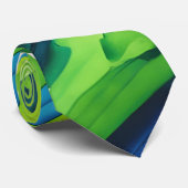 Cravate Art rayures vert néon et bleu foncé (Roulé)
