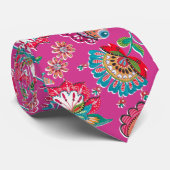 Cravate Art rose vif motif floral mariage (Roulé)