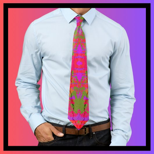 Cravate Art Splatter Art Rouge violet vert Or Abstrait Art