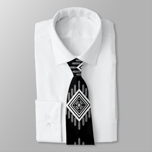 Cravate Art tribal noir et blanc (Attaché)