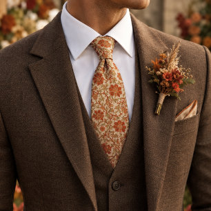 Cravate Artisanat Botanique Floral Terracotta Vintage