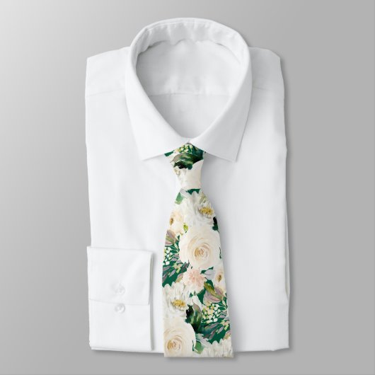 Cravate ArtsApp H2 Roses Mariage Crème Albâtre (Attaché)