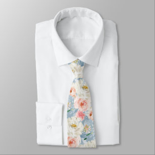 Cravate ArtsApp H2 Roses rose pâle rose bleu foncé