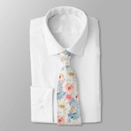 Cravate ArtsApp H2 Roses rose pâle rose bleu foncé (Attaché)