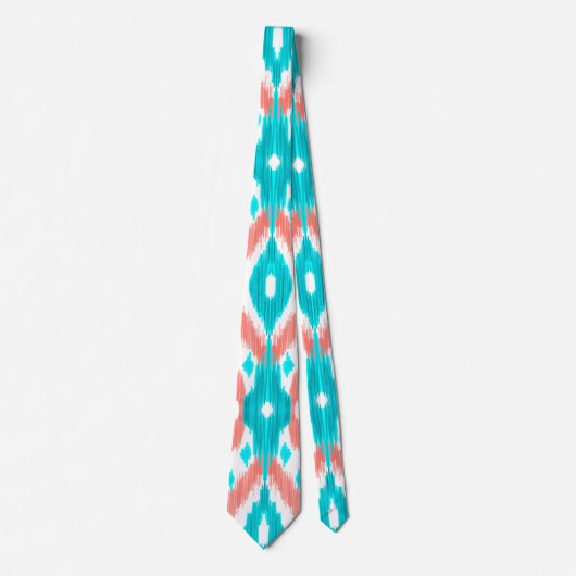 Cravate Artsy Coral Turquoise Abstrait Ikat Motif géométri (Devant)