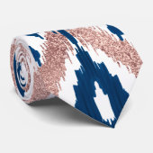 Cravate Artsy moderne Rose or Marine bleu Ikat Geo (Roulé)