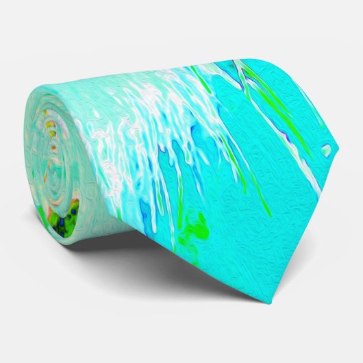 Cravate Asclépiade Psychedelique Aqua et Vert Citron (Roulé)