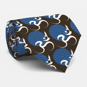 Cravate Asiatique Bleu Yoga Moderne Zen Calligraphie Om Au