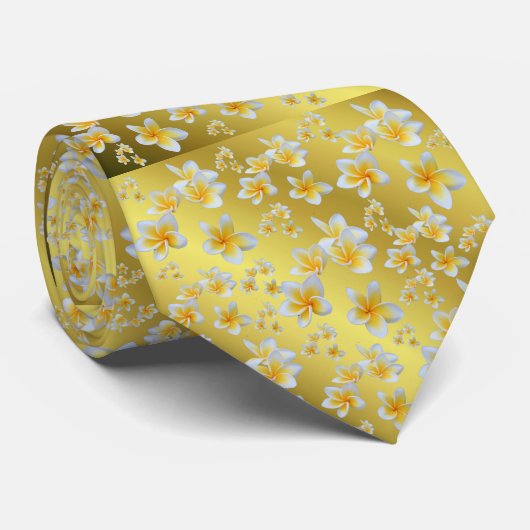 Cravate asiatique, jaune, blanc, fleur, brillant, or, flor (Roulé)