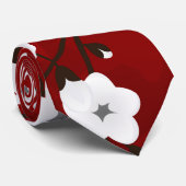 Cravate Asie Floral blanc cerisier rouge (Roulé)