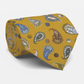 Cravate Astro Paisley & Yin Yang Points Saffran Jaune (Roulé)
