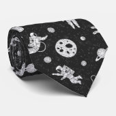 Cravate Astronautes dans l'espace noir et blanc (Roulé)