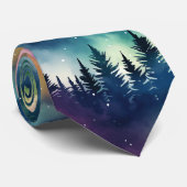 Cravate Aurora Borealis Pastel Pines Lumières Nord (Roulé)
