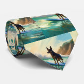 Cravate Australian Kelpie Beach Surf Paining (Roulé)