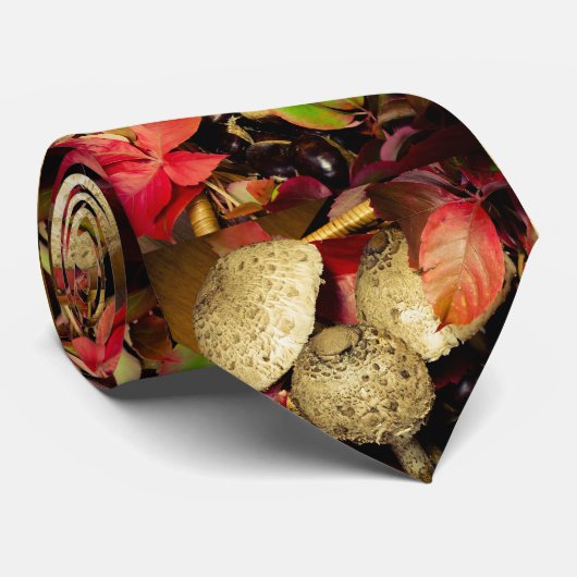 Cravate Automne Feuilles automnales, châtaignes champignon (Roulé)