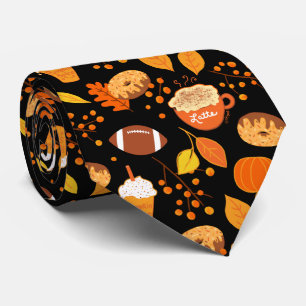 Cravate Automne Feuilles Football et Citrouille Motif épic