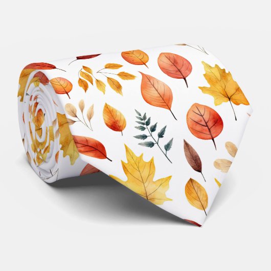 Cravate Automne Feuilles Terracotta Brown Boho Motif (Roulé)