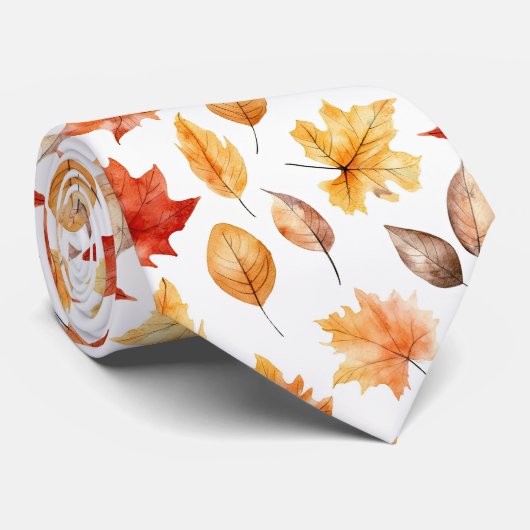 Cravate Automne Feuilles Terracotta Brown Boho Motif (Roulé)