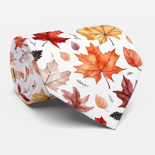 Cravate Automne Feuilles Terracotta Brown Boho Motif (Roulé)