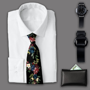 Cravate Automne Mystique Flore Botanique Monogramme noir