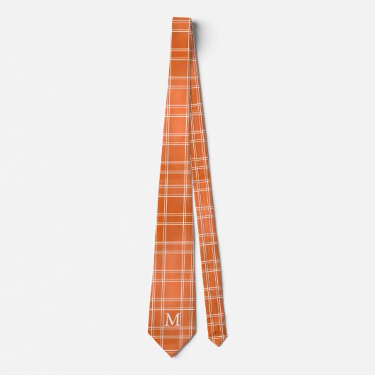 Cravate Automne Orange Plaid Monogramme (Devant)