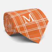 Cravate Automne Orange Plaid Monogramme (Roulé)