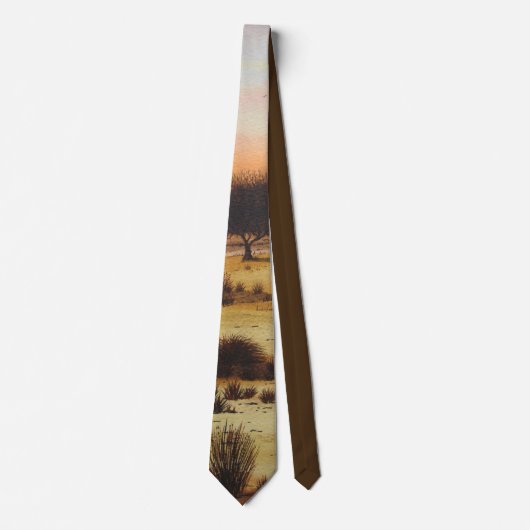 Cravate automne peinture paysage coucher de soleil et brun (Devant)
