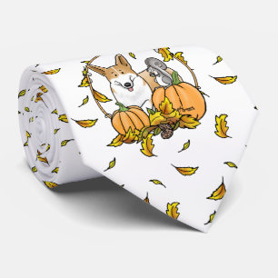 Cravate Automne Pembroke Welsh Corgi (rouge 1) Citrouille