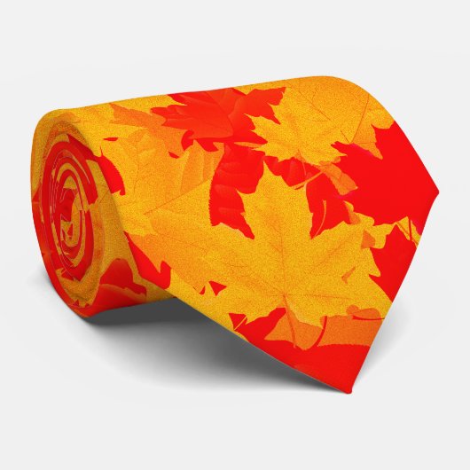 Cravate Automne Rouge et Feuille d'or Motif (Roulé)