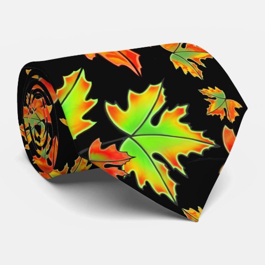 Cravate Automne rouge orange feuille érable feuille (Roulé)