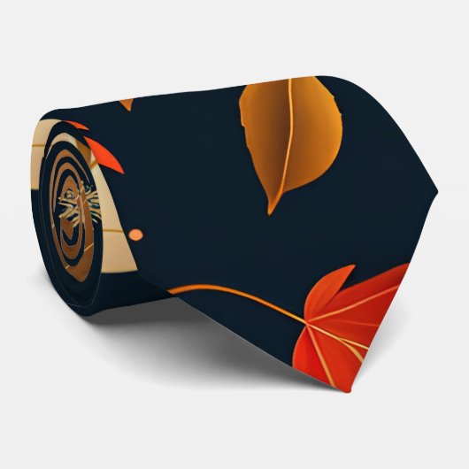 Cravate Automne tombant feuille Orange Retro Motif (Roulé)