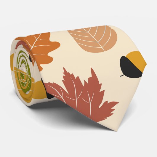 Cravate Autumn Leaves in Terracotta, Brown and Green  (Roulé)
