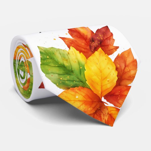 Cravate Autumn Leaves Watercolor Fall Foliage Pattern (Roulé)