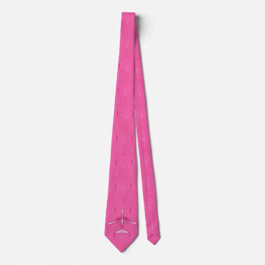 Cravate Avion d'art déco, fuchsia et rose en pastel (Devant)