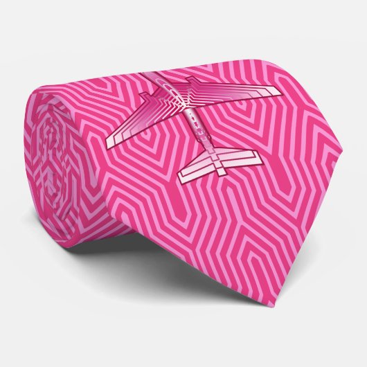 Cravate Avion d'art déco, fuchsia et rose en pastel (Roulé)