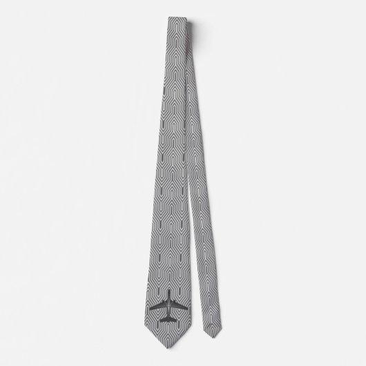 Cravate Avion d'art déco, graphite et gris argenté (Devant)